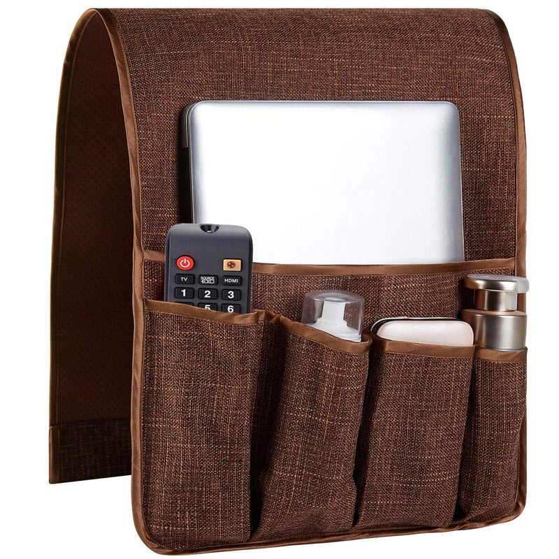 FLYILY Sofa Armrest Organizer Non-Slip Arm Chair Hanging Caddy Remote Control Holder for Magazine  Phone  Books  Glasses(Coffee 13in) - Image 1